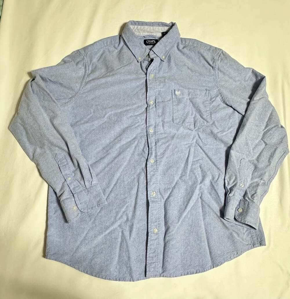 Chaps Oxford Button-Down Mens Shirt Size XL Blue Cotton